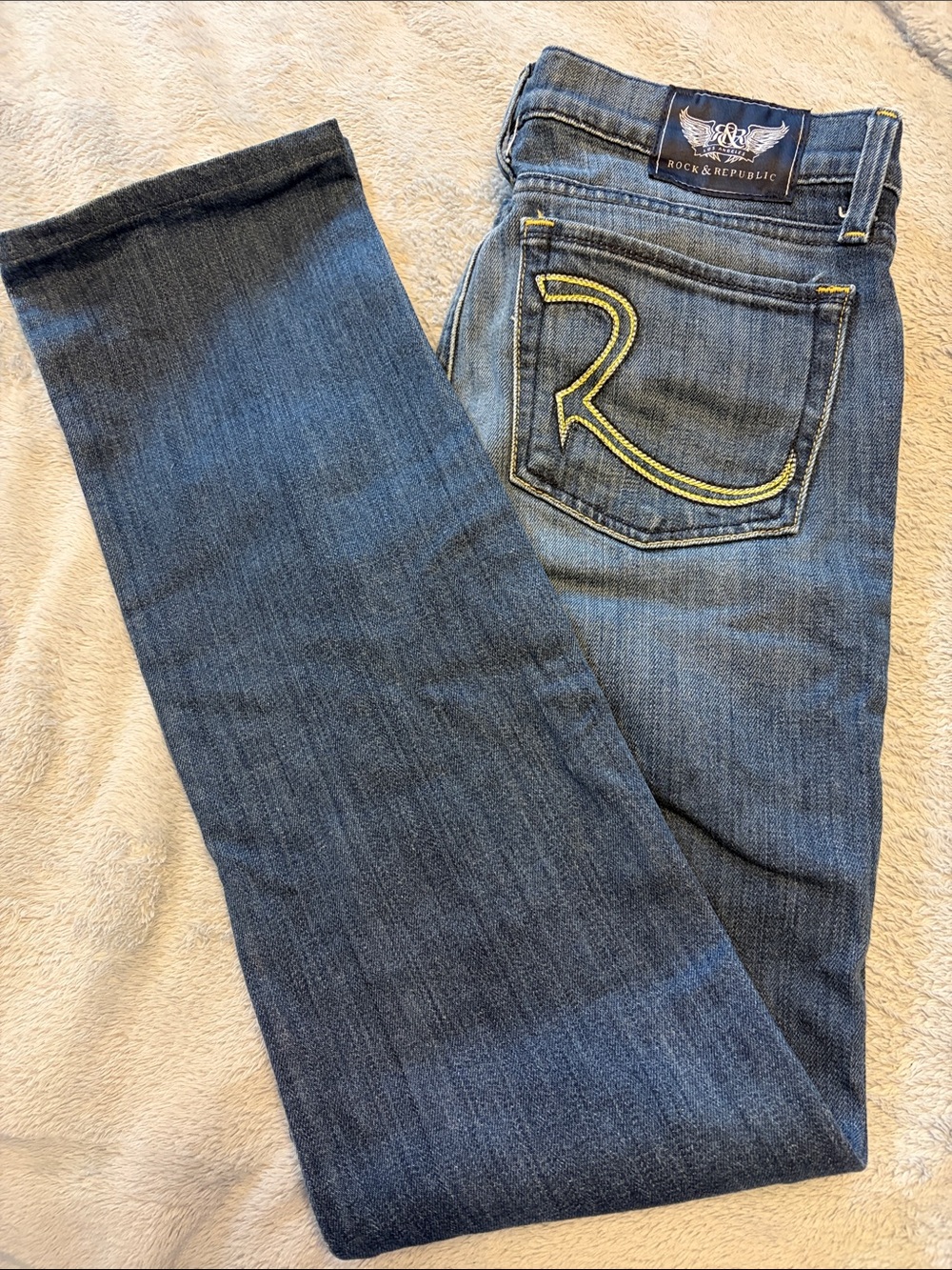 Rock & Republic Stella Women's Blue Boot Cut Jeans with Yellow Stitching